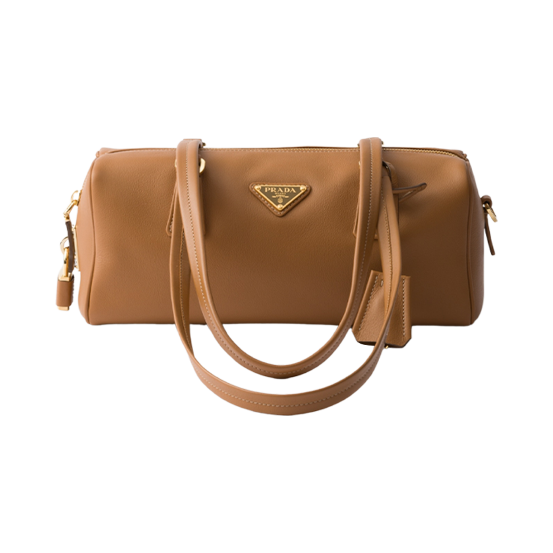 1BB127-2CYS-F03BH Prada Medium Leather Top-Handle Bag with Padlock Caramel