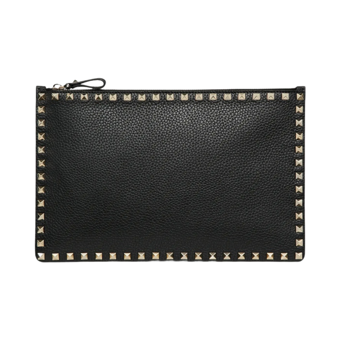 P0269VSH0NO Valentino Rockstud Grainy Calfskin Envelope Pouch Black - 대표 이미지 #1