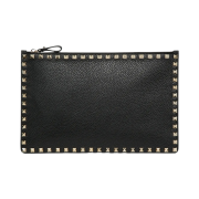 Valentino Rockstud Grainy Calfskin Envelope Pouch Black