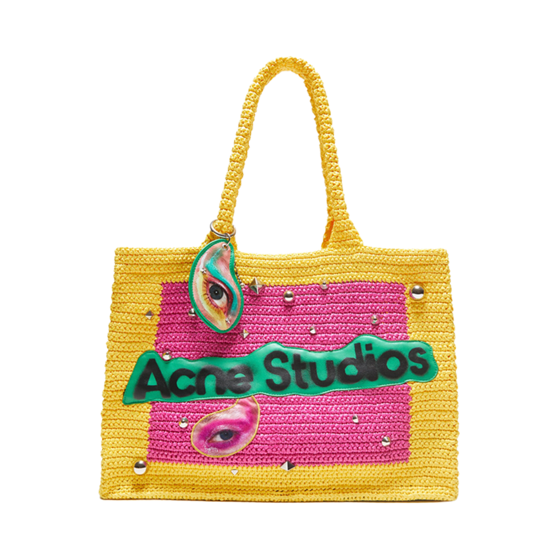 아크네 스튜디오 로고 스터드 토트백 핑크 옐로우(Acne Studios Logo Stud Tote Bag Pink Yellow)