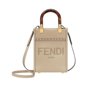 Fendi Sunshine Mini Leather Shopper Bag Beige