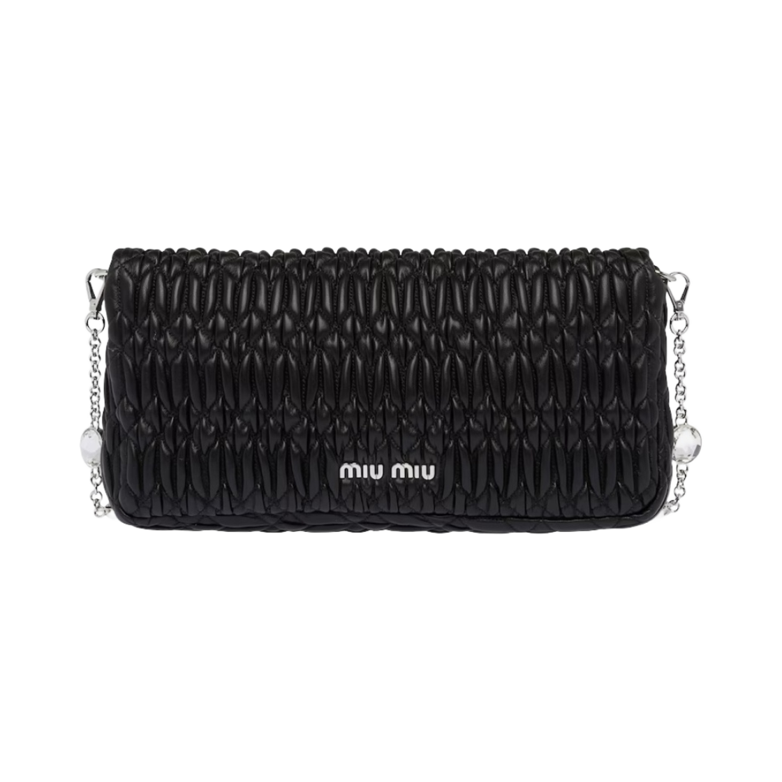 미우 미우 아이코닉 크리스탈 클로케 나파 레더 백 블랙(Miu Miu Iconic Crystal Cloque Nappa Leather Bag Black) - 3