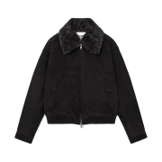 Haleine Detachable Collar Corduroy Padding Blouson Black (VJ427)