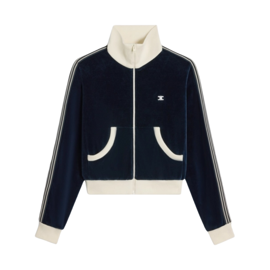 (W) 셀린느 트리옹프 벨벳 저지 재킷 미드나잇 오프 화이트((W) Celine Triomphe Velvet Jersey Jacket Midnight Off White) - 1
