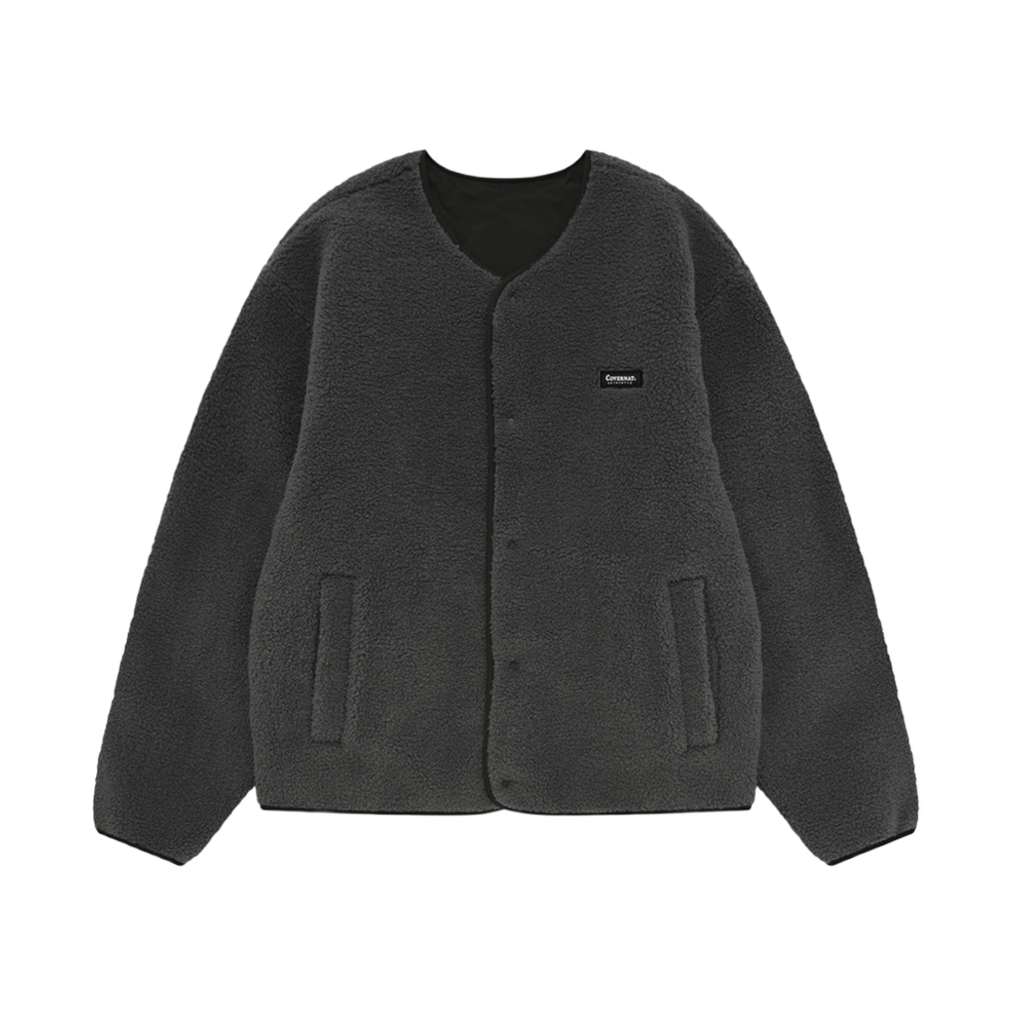 커버낫 리버시블 컴피보아 카라리스 자켓 차콜(Covernat Reversible Comfy Boa Collarless Jacket Charcoal)
