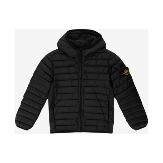 (Kids) Stone Island 40624 Loom Woven Chambers Recycled Nylon Down-TC Hooded Down Blouson Black - 24SS
