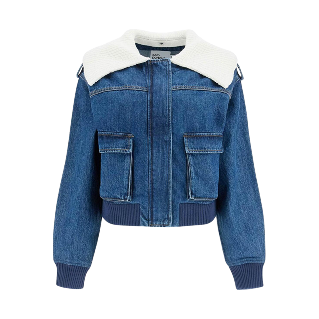 (W) 셀프 포트레이트 데님 봄버 자켓 블루((W) Self Portrait Denim Bomber Jacket Blue)