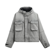 Zara Denim Hoodie Jumper Light Grey
