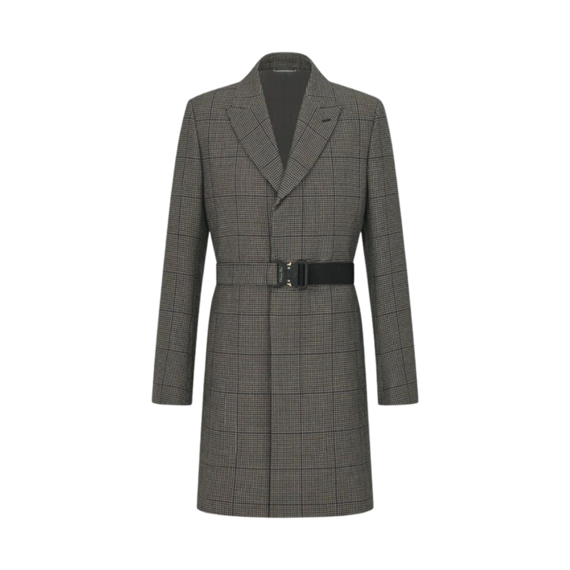 293C371B5637-C785 Dior CD Buckle Belted Coat Wool Twill with Checks and Houndstooth Motif Brown
