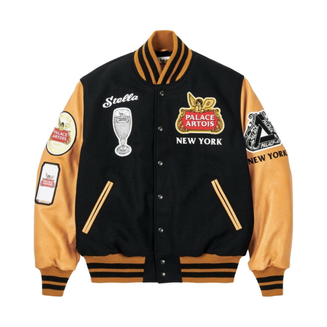 팔라스 x 스텔라 아르투아 울 스타디움 자켓 골드 블랙 - 21FW(Palace x Stella Artois Wool Stadium Jacket Gold Black - 21FW)