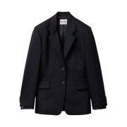 (W) Miu Miu Single-Breasted Pinstripe Jacket Navy