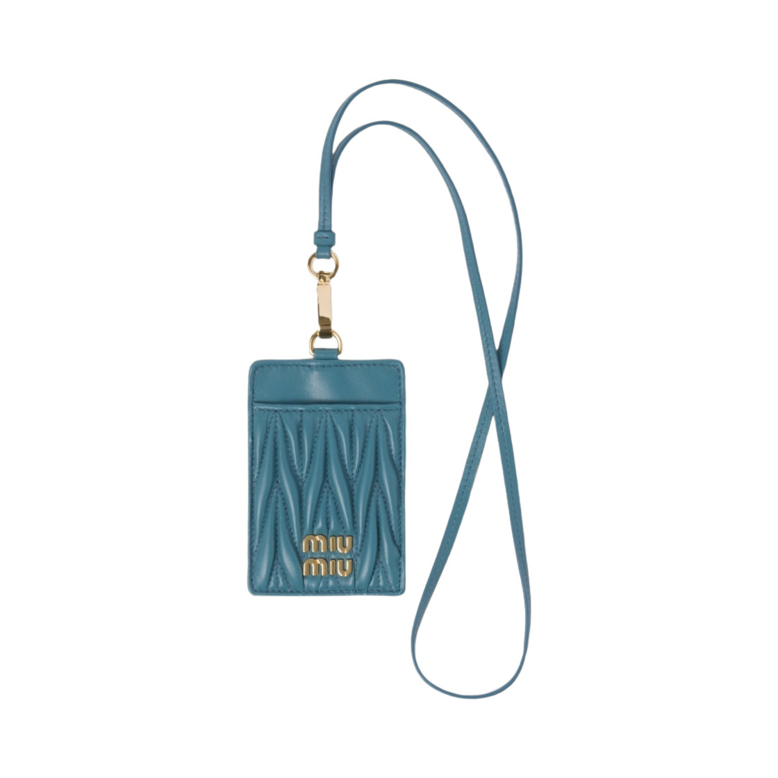 5MC016-2FPP-F0F16 (W) Miu Miu Matelasse Nappa Leather Badge Holder Marina Blue - 대표 이미지 #1