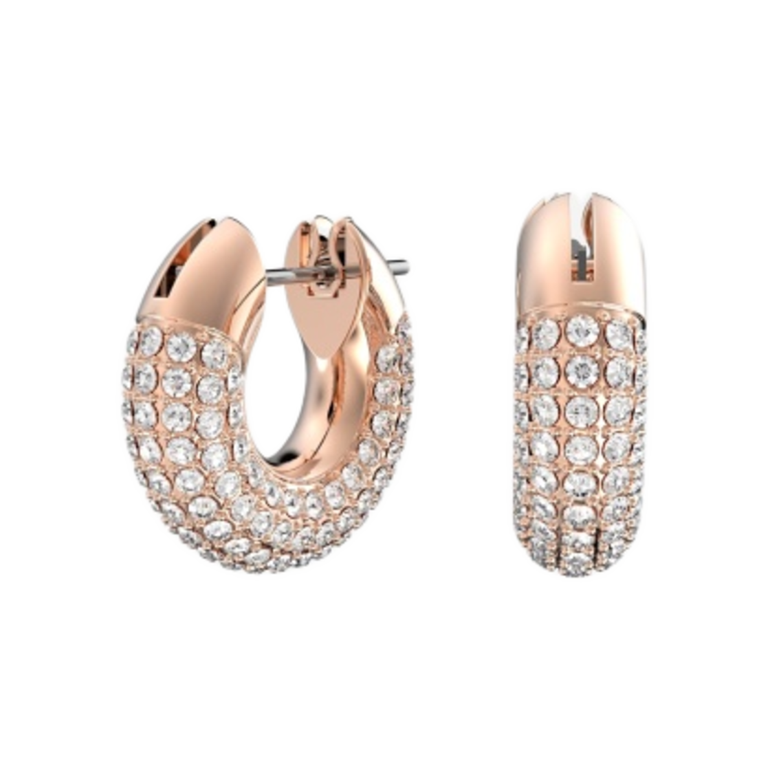 (W) 스와로브스키 덱스트라 후프 이어링 스몰 화이트 로즈 골드 플래팅((W) Swarovski Dextra Hoop Earring Small White Rose Gold Plated) - 1