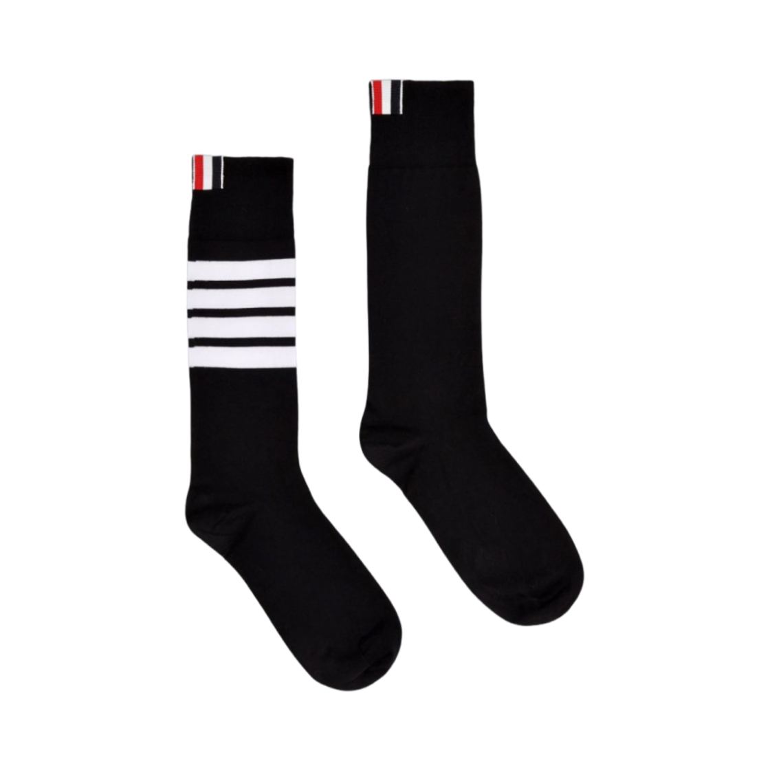 (W) 톰브라운 라이트웨이트 코튼 사선 미드카프 삭스 블랙((W) Thom Browne Lightweight Cotton 4-Bar Mid Calf Socks Black)