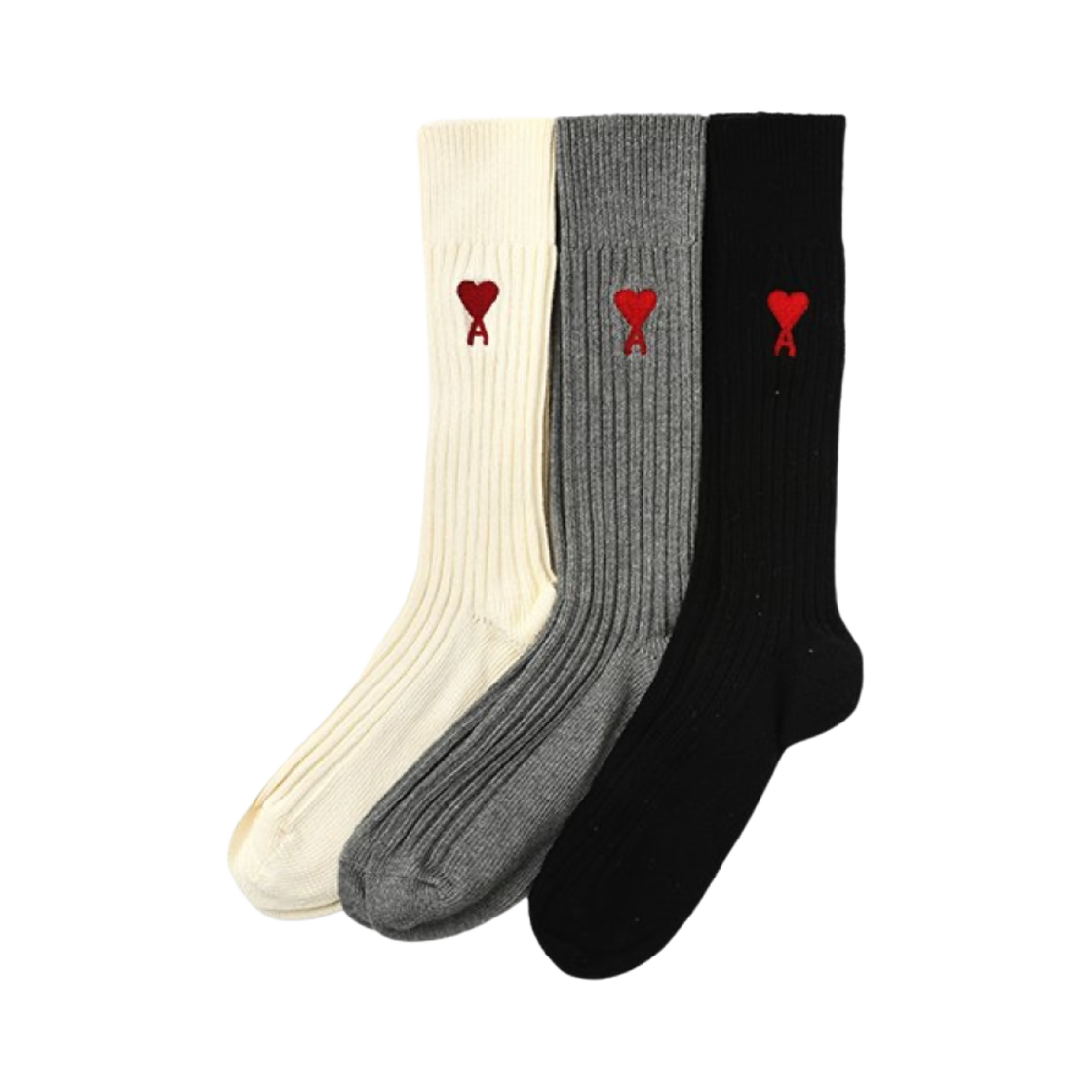 아미 하트 삭스 오프 화이트 그레이 블랙 (3개입)