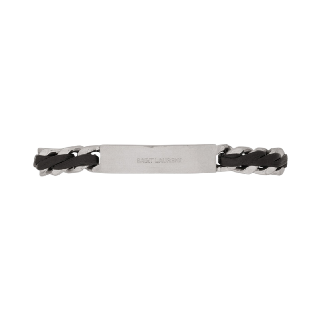 생로랑 태그 커브 체인 브레이슬릿 레더 앤 메탈 블랙 앤 옥시다이즈드 니켈(Saint Laurent Tag Curb Chain Bracelet In Leather And Metal Black And Oxidized Nickel) - 1