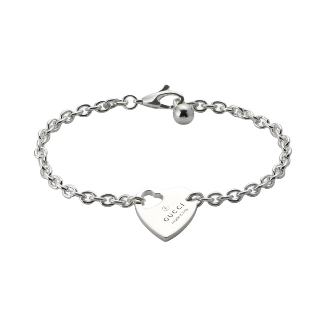 (W) Gucci Trademark Chain Bracelet with Charm 925 Sterling Silver