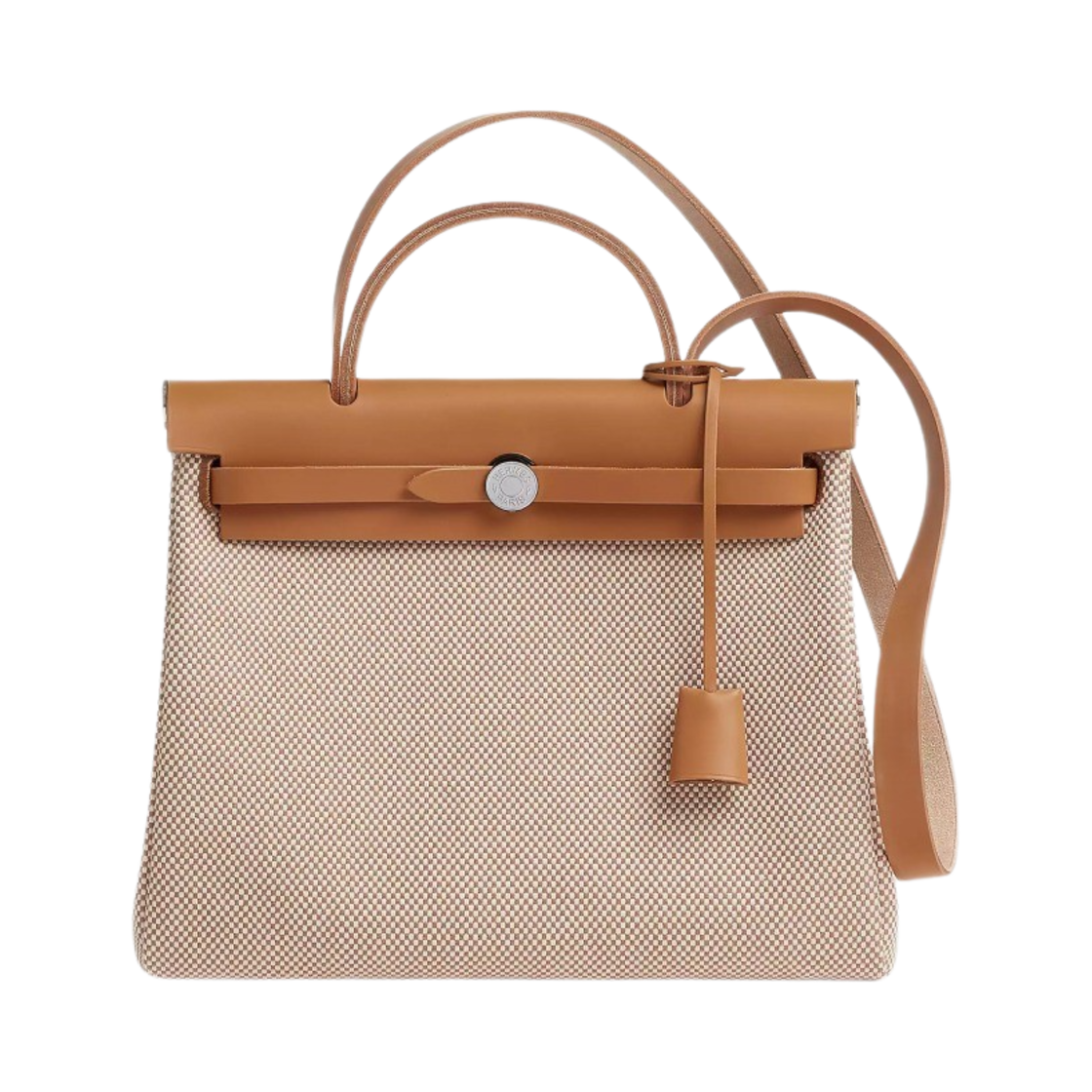 H079092CKAF Hermes Herbag Zip 31 Bag Retourne Viking Canvas & Palladium Ecru Beige Naturel