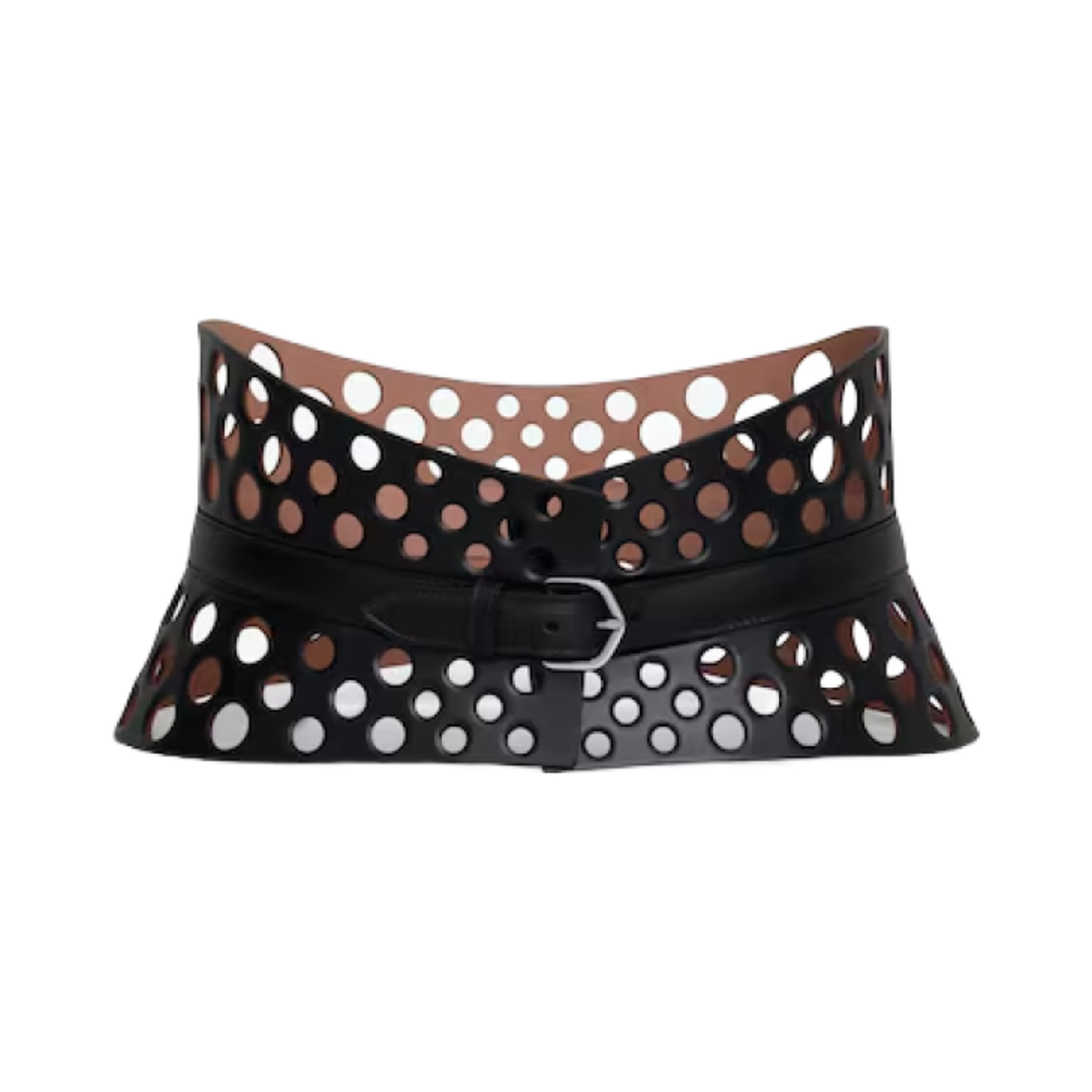 (W) 알라이아 퍼포레이티드 카프스킨 네오 뷔스티에 벨트 블랙((W) Alaia Neo Bustier Belt in Perforated Calfskin Black)