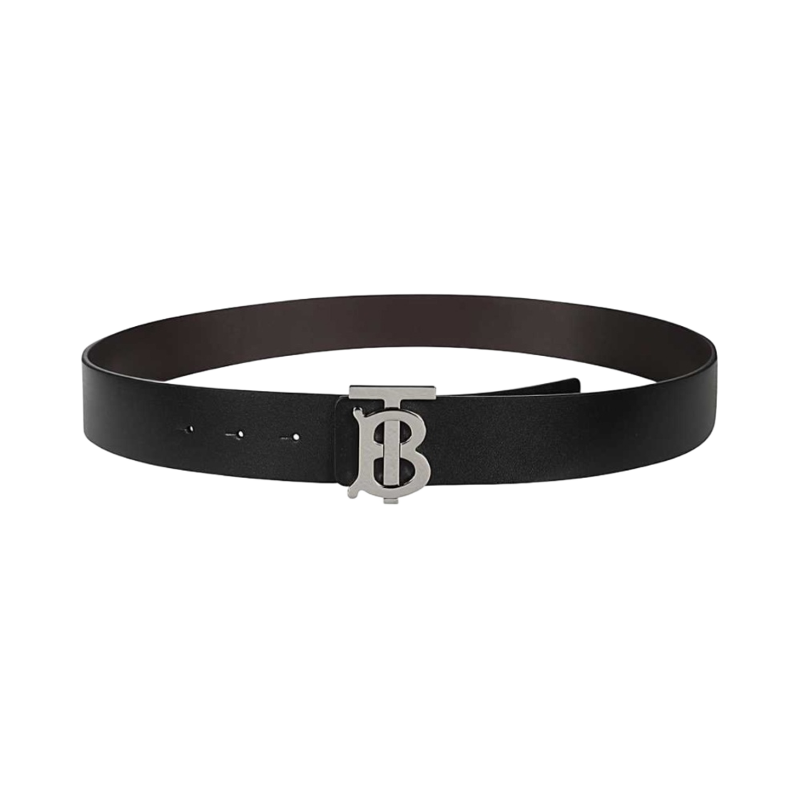 8009812 Burberry Reversible Plaque Buckle Leather Belt Black