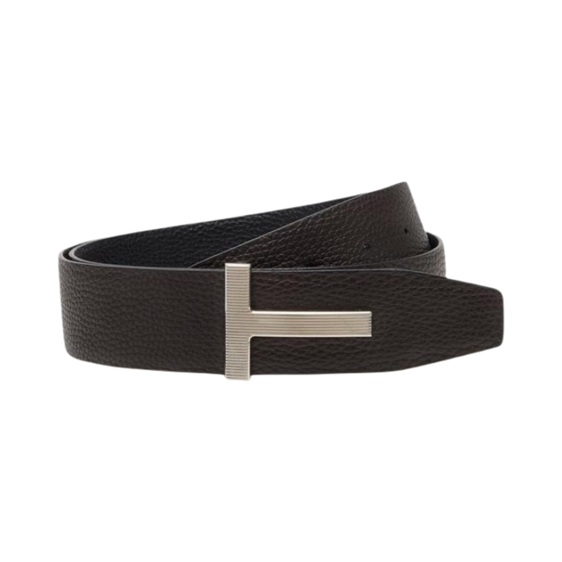 톰포드 레더 팔라듐 T 릿지 벨트 브라운 블랙(Tom Ford Leather Palladium T Ridge Belt Brown Black) - 1