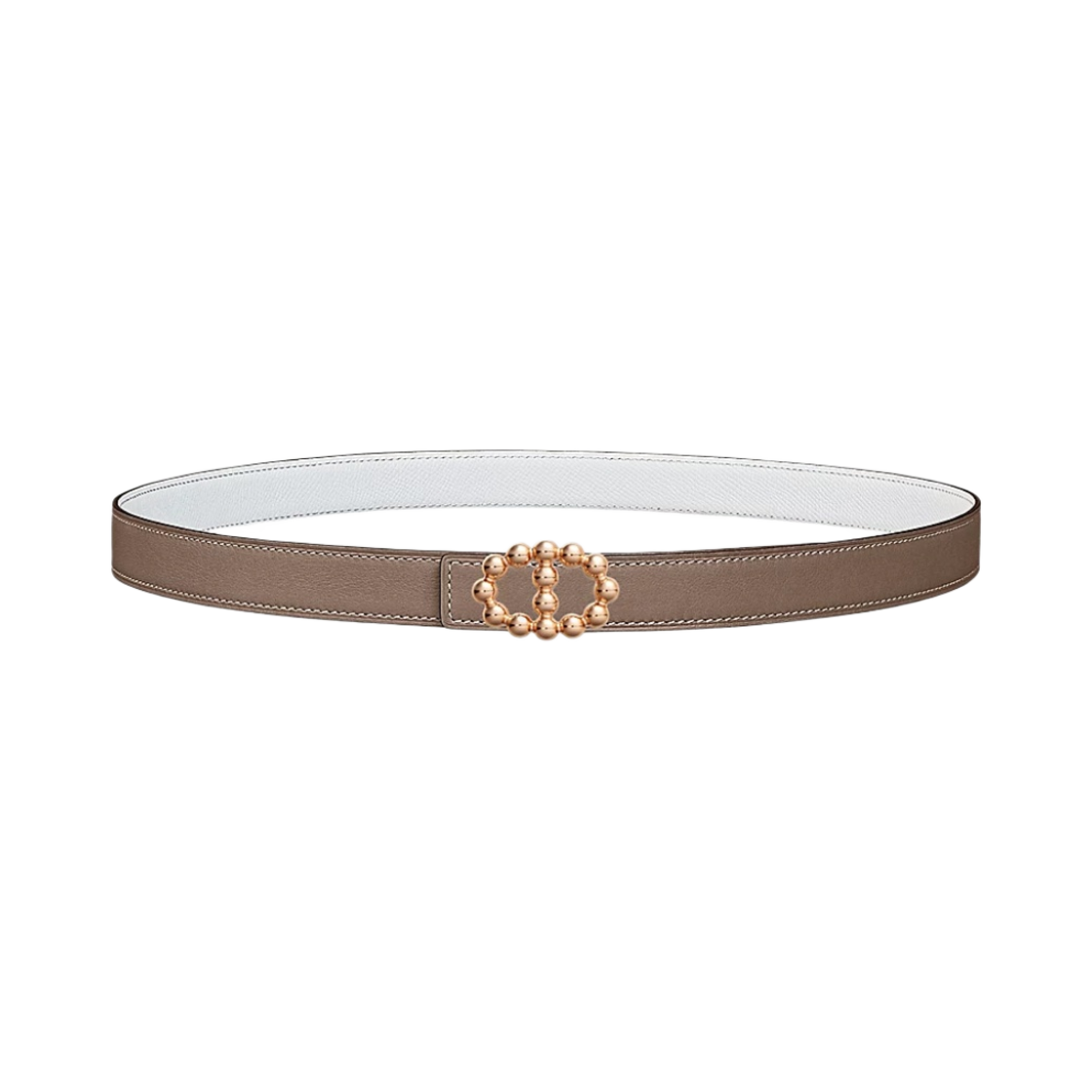 (W) 에르메스 마이옹 버블 벨트 버클 & 리버서블 가죽 스트랩 24mm & 핑크 골드 에뚜쁘 블랑((W) Hermes Maillon Bubble Belt Buckle & Reversible Leather Strap 24mm & Pink Gold Etoupe Blanc) - 1