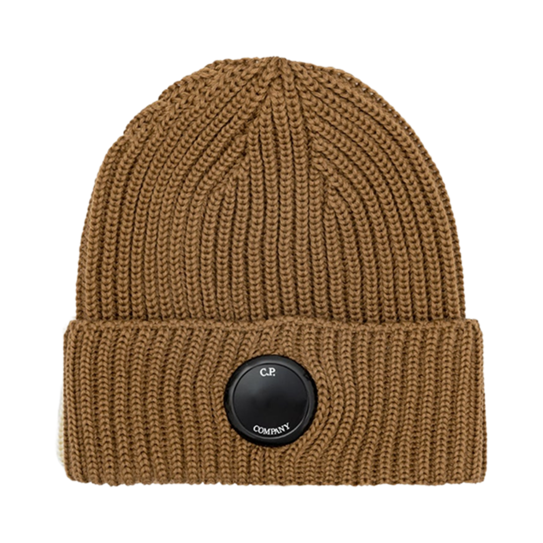 17CMAC272A005509A351 C.P. Company Extra Fine Merino Wool Lens Beanie Toffee Beige - 24FW