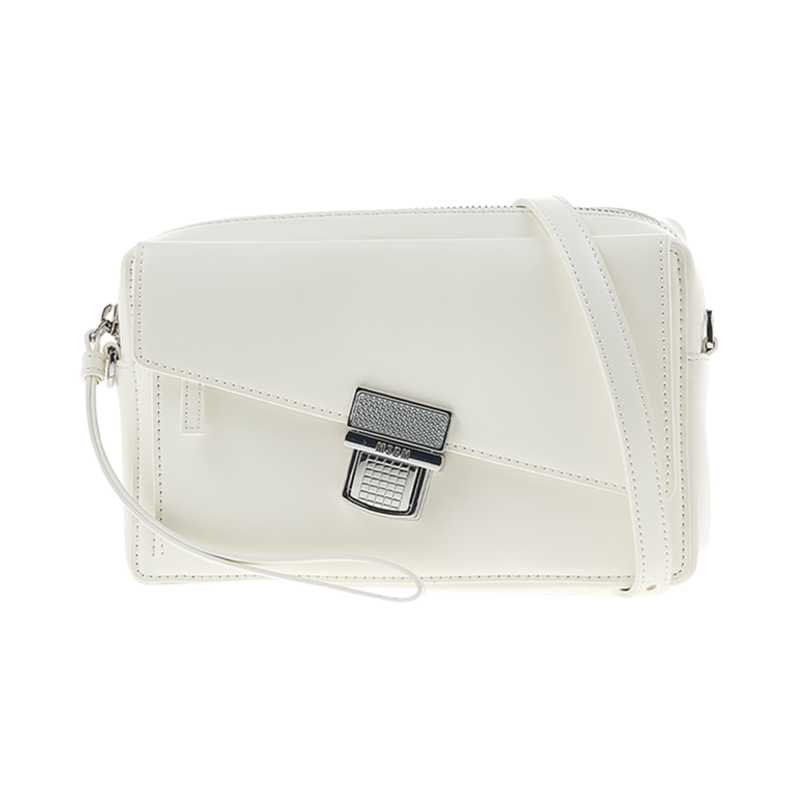 3341MDZ36-386-01 MSGM Slanted Click Bag White