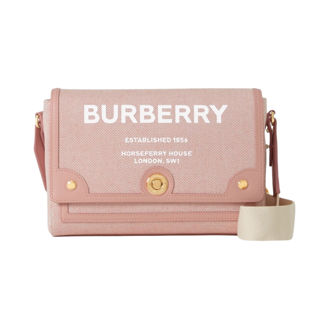 버버리 홀스페리 프린트 캔버스 노트 크로스바디백 브라이트 레드 더스키 핑크(Burberry Horseferry Print Canvas Note Crossbody Bag Bright Red Dusky Pink) - 1