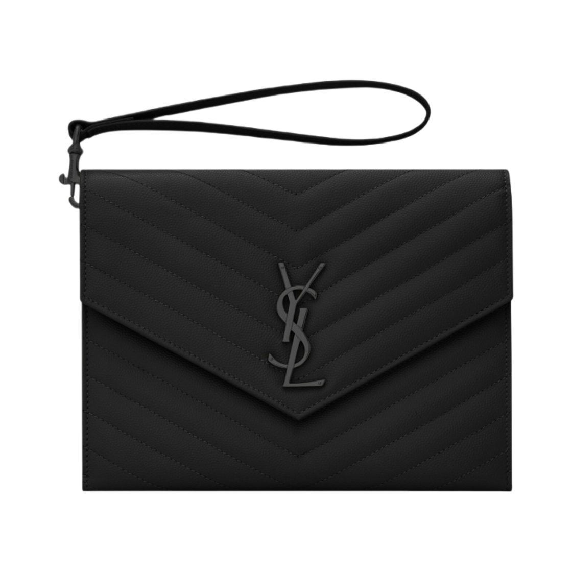 617662-BOW08-1000 Saint Laurent Cassandre Matelasse Flap Pouch In Grain De Poudre Embossed Leather Noir