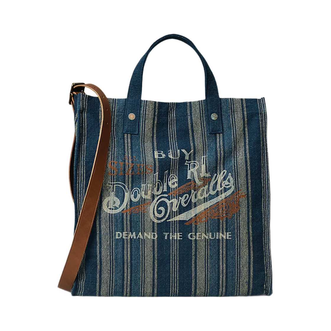 더블알엘 핸드우븐 인디고 카펜터 토트 네이비 크림 브라운(Double RL Handwoven Indigo Carpenter Tote Navy Cream Brown)