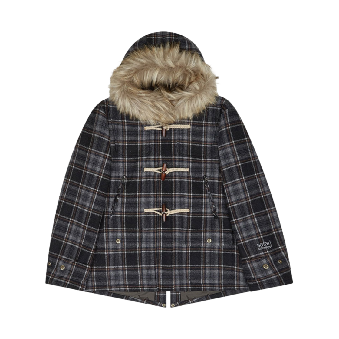 saf00379 Safarispot Region Motors Club Fake Fur Check Duffle Coat