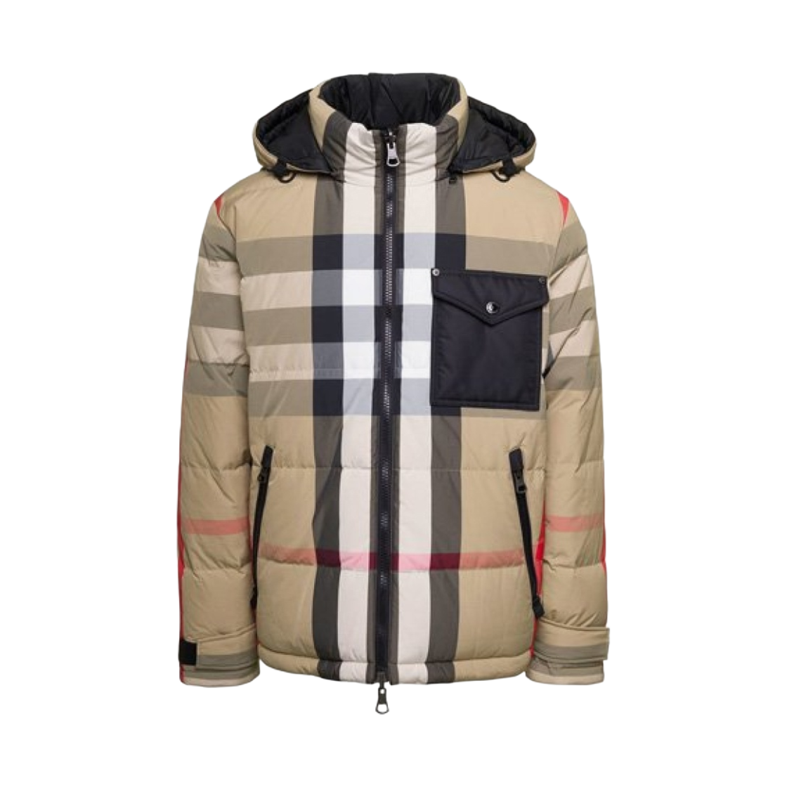 8063723 Burberry Checked Reversible Hooded Down Jacket Archive Beige Black