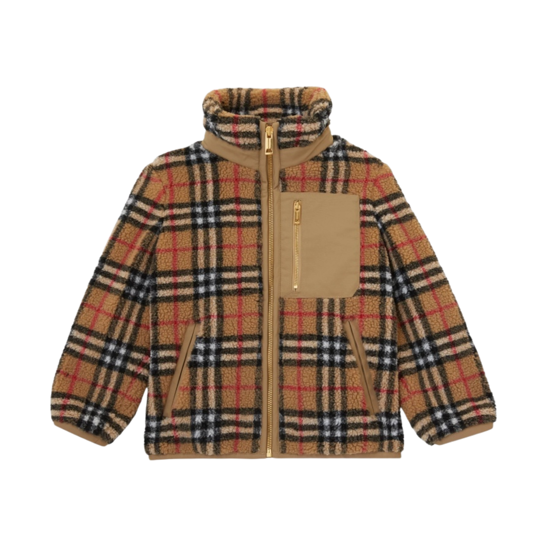 (키즈) 버버리 빈티지 체크 플리스 퍼넬 넥 자켓 아카이브 베이지((Kids) Burberry Vintage Check Fleece Funnel Neck Jacket Archive Beige) - 1