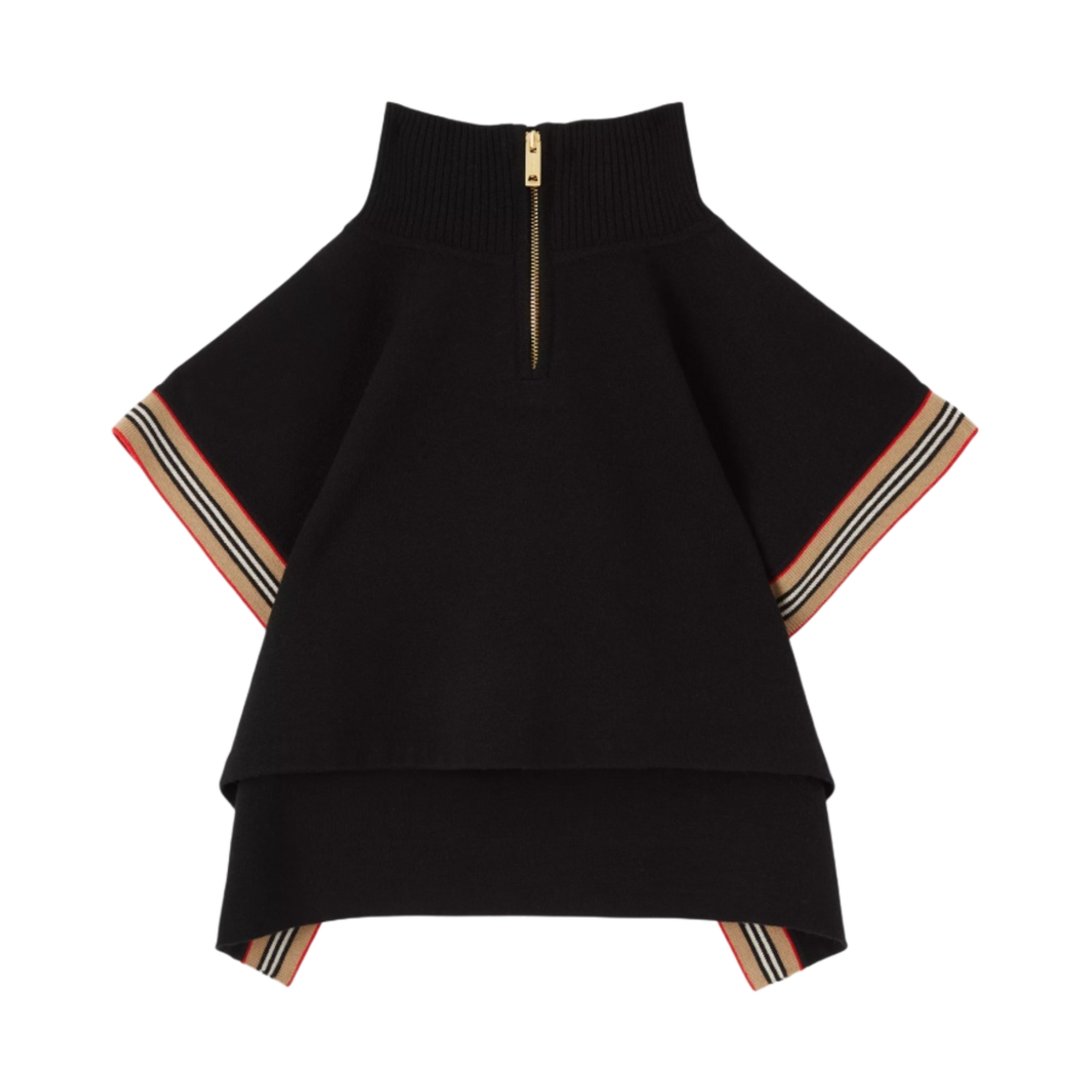 (키즈) 버버리 아이콘 스트라이프 트리밍 울 블렌드 케이프 블랙((Kids) Burberry Icon Stripe Trim Wool Blend Cape Black) - 2