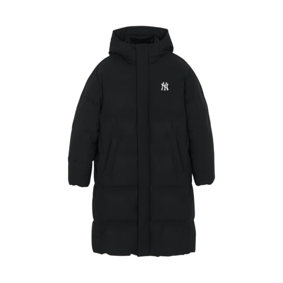 MLB 베이직 빅레터링 후드 롱 푸퍼 자켓 뉴욕양키스 블랙(MLB Basic Big Lettering Hooded Long Puffer Jacket New York Yankees Black)