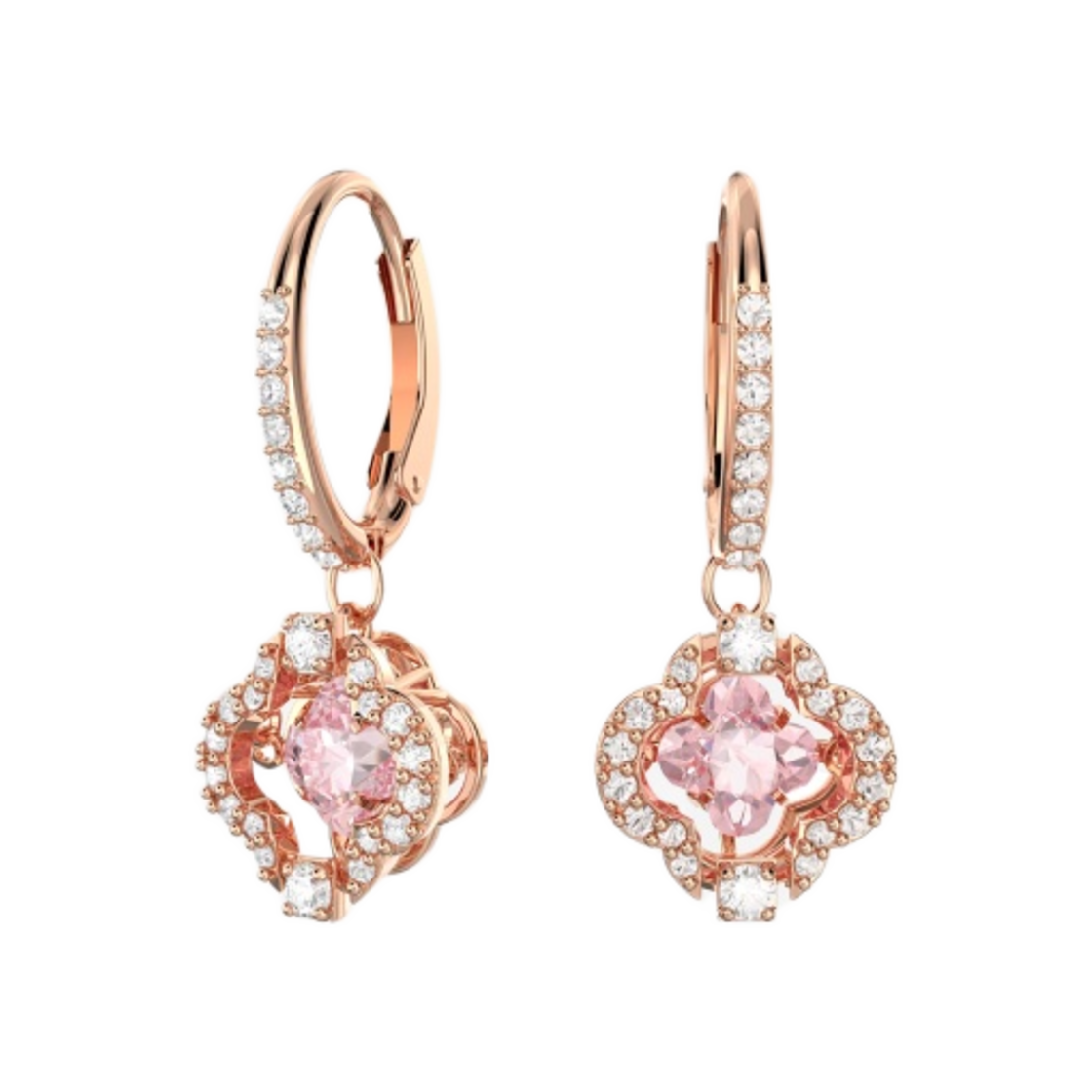 (W) 스와로브스키 스파클링 댄스 드롭 이어링 핑크 로즈 골드 플래팅