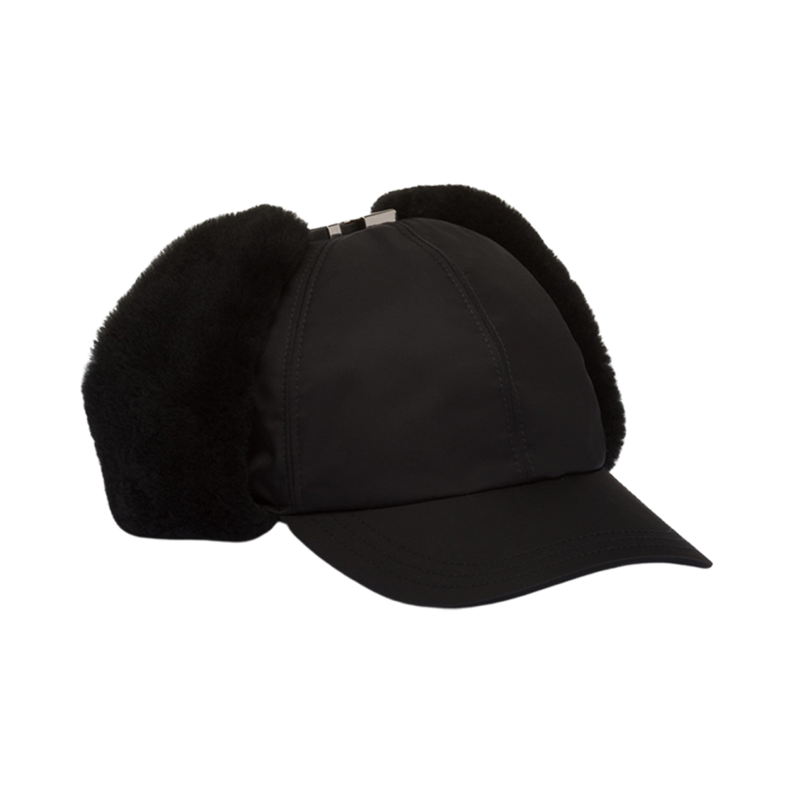 2HC331-K4D-F0002 Prada Re-Nylon and Shearling Hat Black