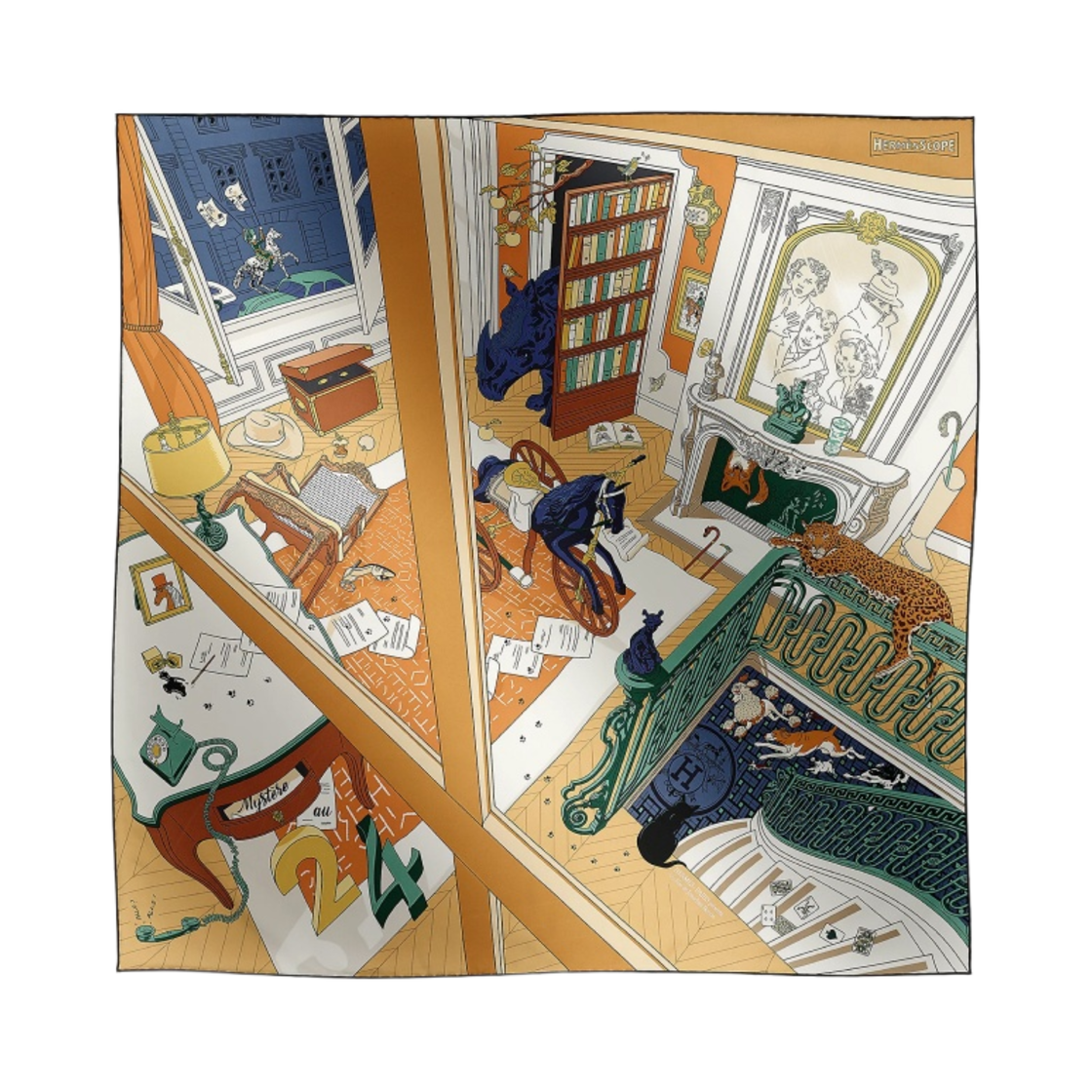 (W) 에르메스 미스테르 오 24 스카프 90 까멜 베르 블랑((W) Hermes Mystere Au 24 Scarf 90 Camel Vert Blanc) - 1