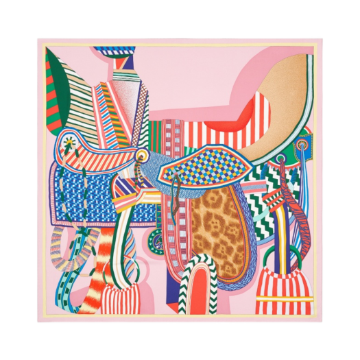 (W) Hermes La Selle Imaginaire Scarf 90 Vieux Rose Vert Rouge
