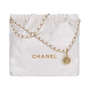 Chanel 22 Medium Handbag Shiny Calfskin & Gold White