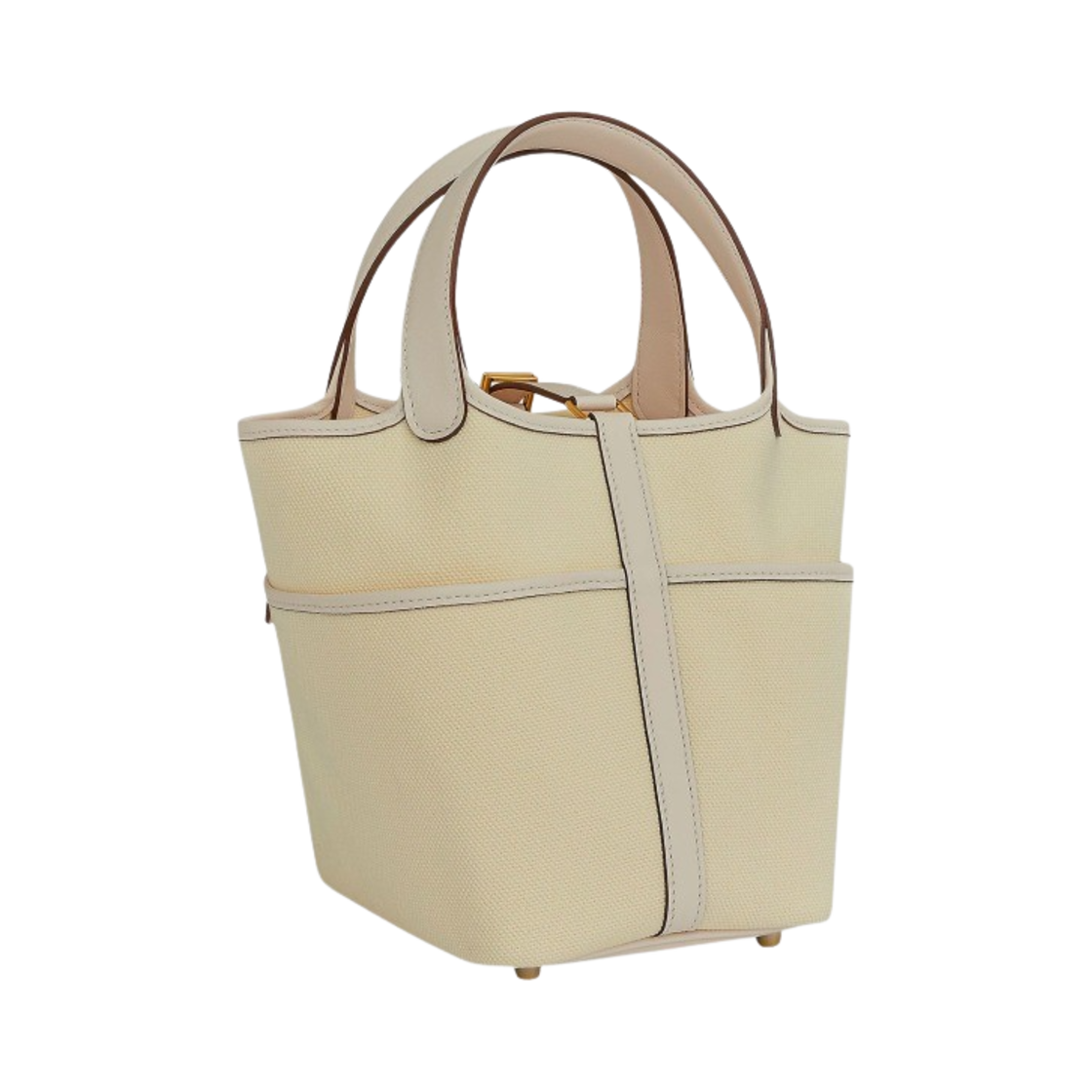 H083189CCAC Hermes Picotin Lock 18 Pocket Bag Goeland Canvas Swift & Gold Ecru Nata - #2