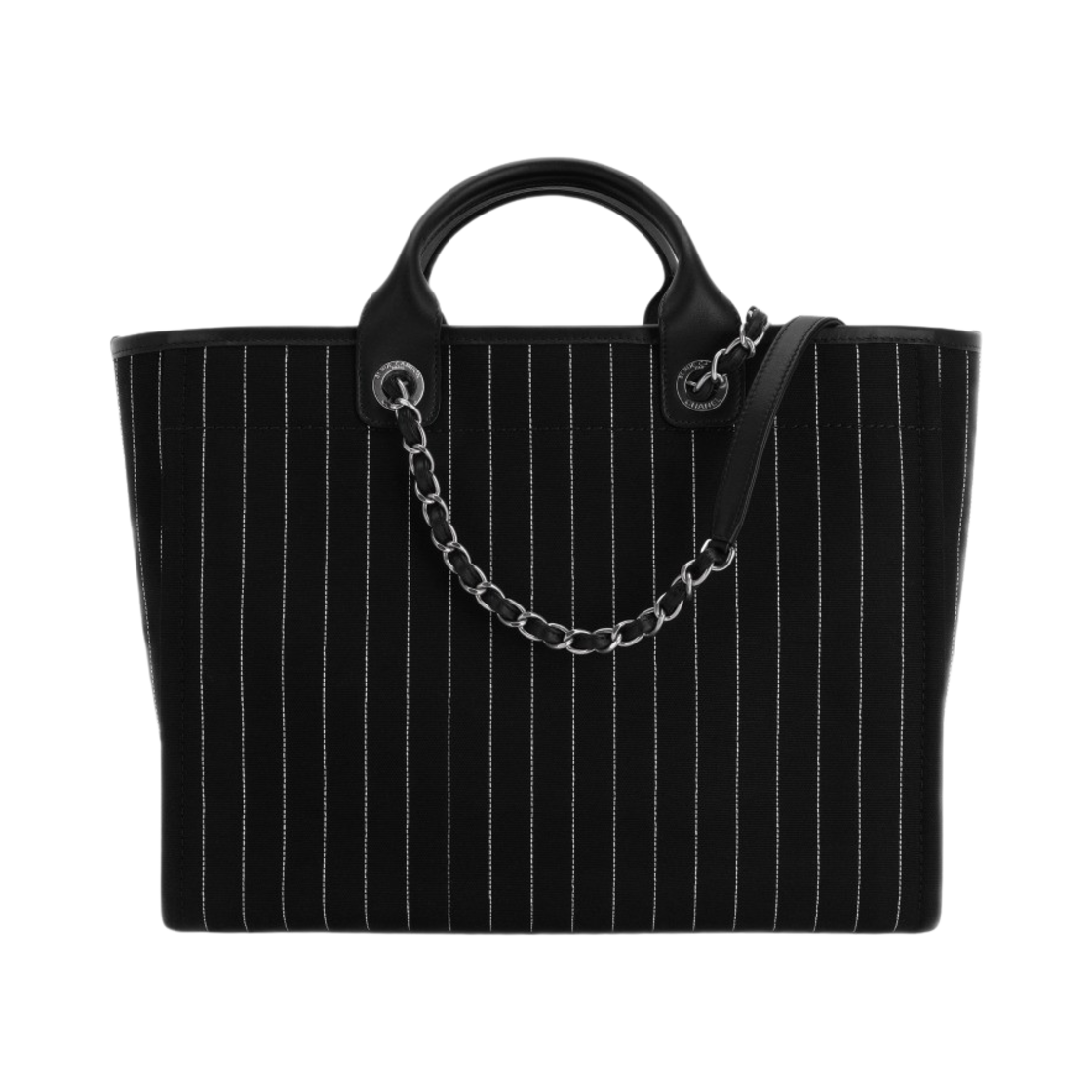 샤넬 라지 쇼핑백 코튼 카프스킨 & 실버 메탈 블랙 화이트(Chanel Large Shopping Bag Cotton Calfskin & Silver Black White) - 2
