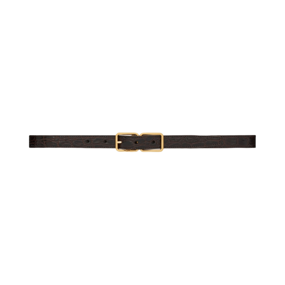(W) 생로랑 더블 버클 씬 벨트 크로커다일 엠보스 레더 파인 브라운((W) Saint Laurent Double-Buckle Thin Belt in Crocodile-Embossed Leather Pine Brown) - 1