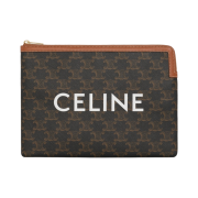 Celine Small Pouch in Triomphe Canvas and Lambskin Tan