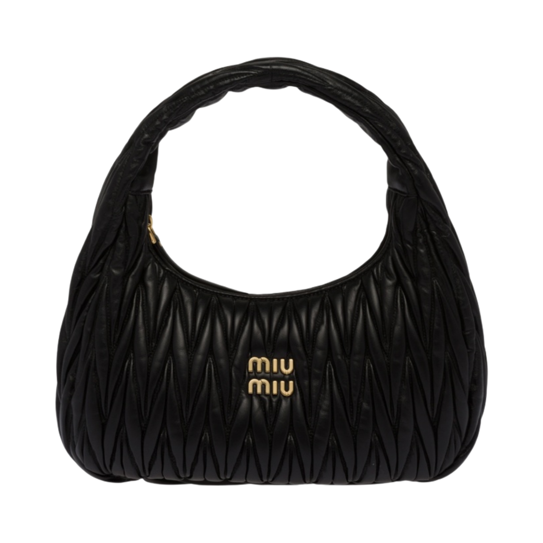 5BC108-N88-F0002 Miu Miu Wander Matelasse Nappa Leather Hobo Bag Black