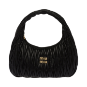 Miu Miu Wander Matelasse Nappa Leather Hobo Bag Black