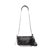 Balenciaga Arena Lambskin Aged Silver Hardware Le Cagole XS Flap Bag Black