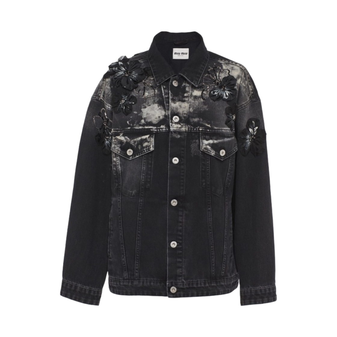 (W) 미우 미우 자수 데님 블루종 자켓 블랙((W) Miu Miu Embroidered Denim Blouson Jacket Black) - 1