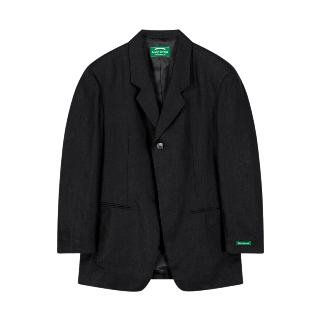 그린 버터 우먼 스퀘어 쉘 버튼 린넨 자켓 블랙(Green Butter Women Square Shell Button Linen jacket Black)